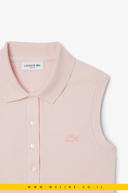 פולו לנשים ללא שרוולים בגזרת Slim – ורוד – Lacoste