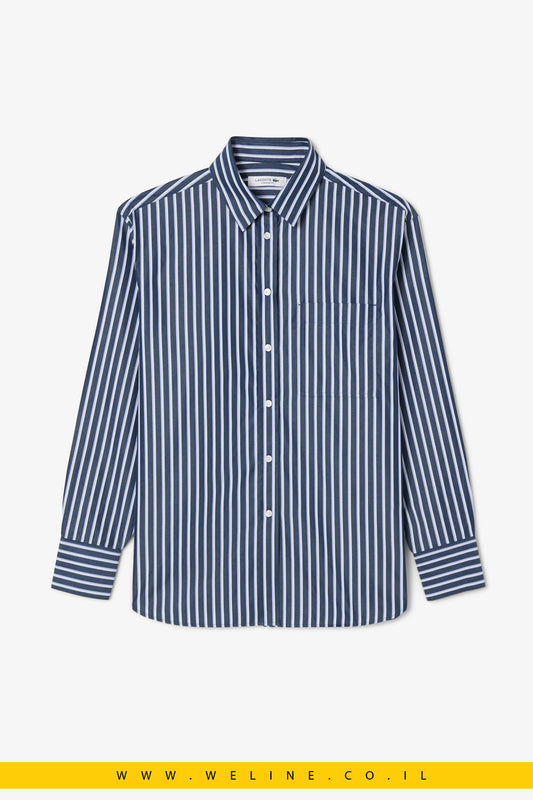 חולצת נשים Lacoste Poplin Oversized – כותנה כחולה