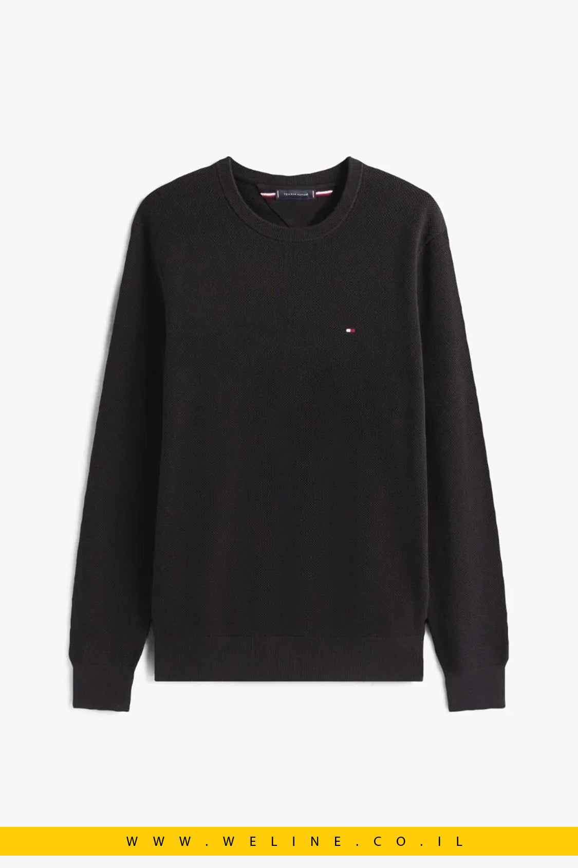 סוודר סריג גברים Tommy Hilfiger – טקסטורה מיוחדת, שחור Regular Fit