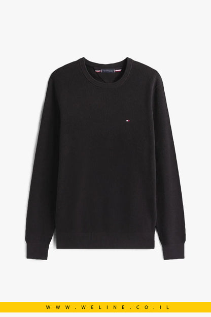 סוודר סריג גברים Tommy Hilfiger – טקסטורה מיוחדת, שחור Regular Fit