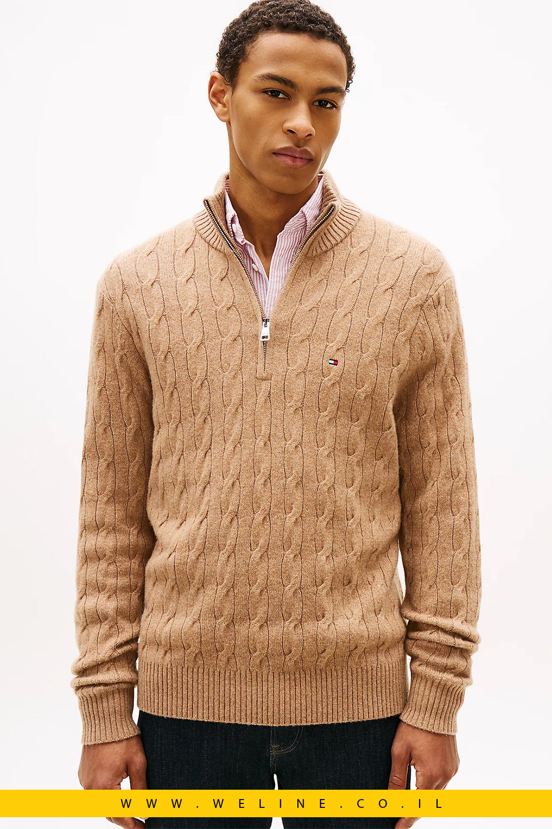 סריג tommy חצי־רוכסן מצמר שה־אמיתי