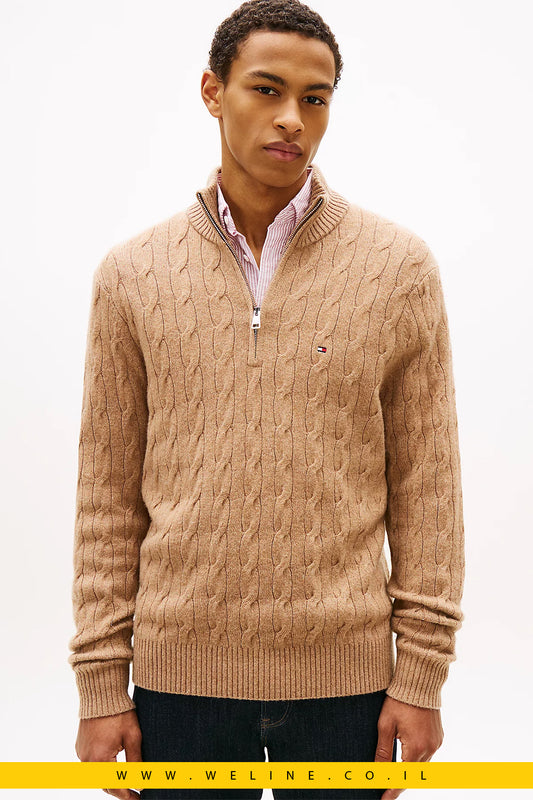 סריג tommy חצי־רוכסן מצמר שה־אמיתי