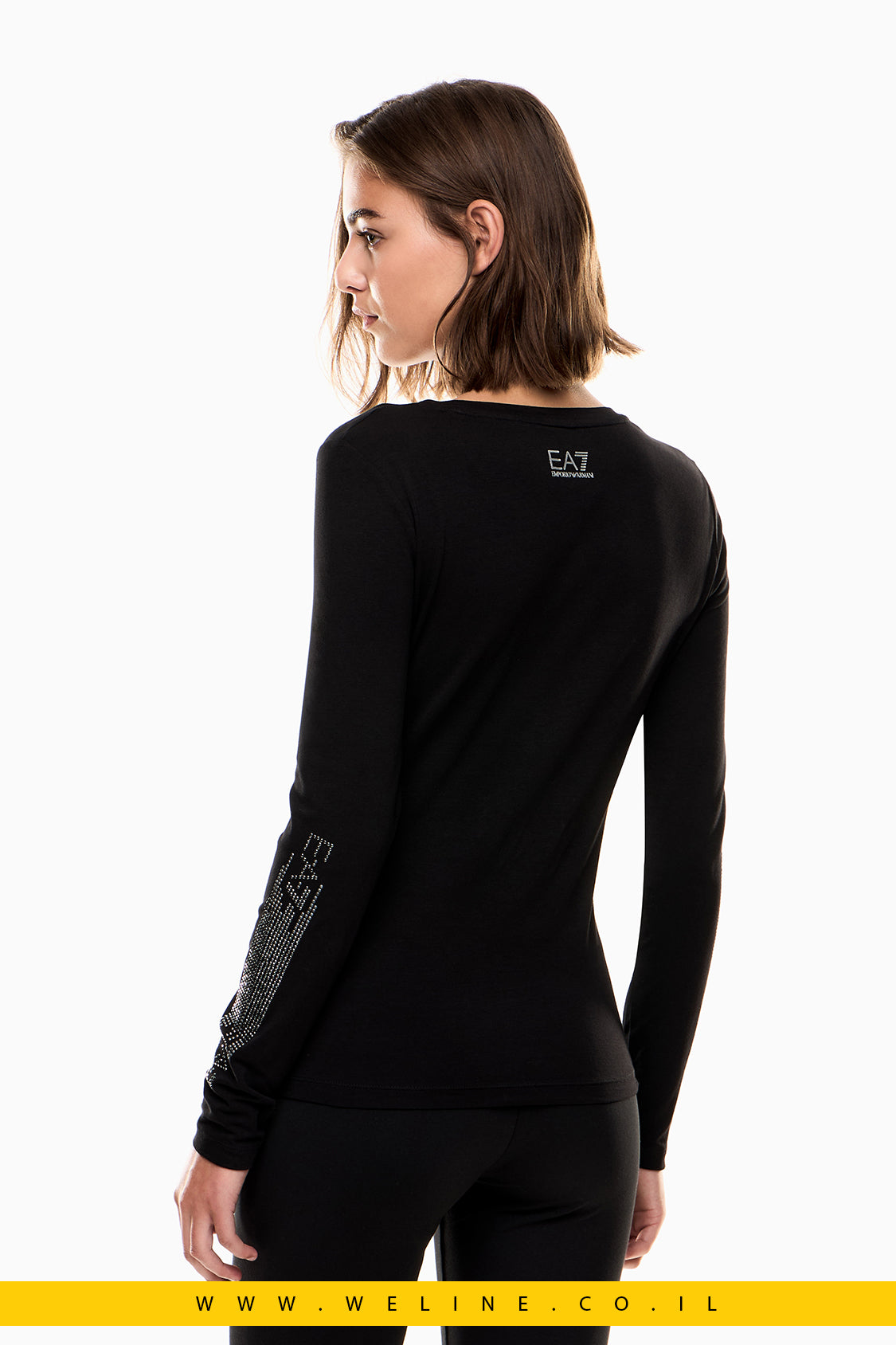 חולצת לוגו ארוכה עם מיקרו ניטים – EA7 Emporio Armani