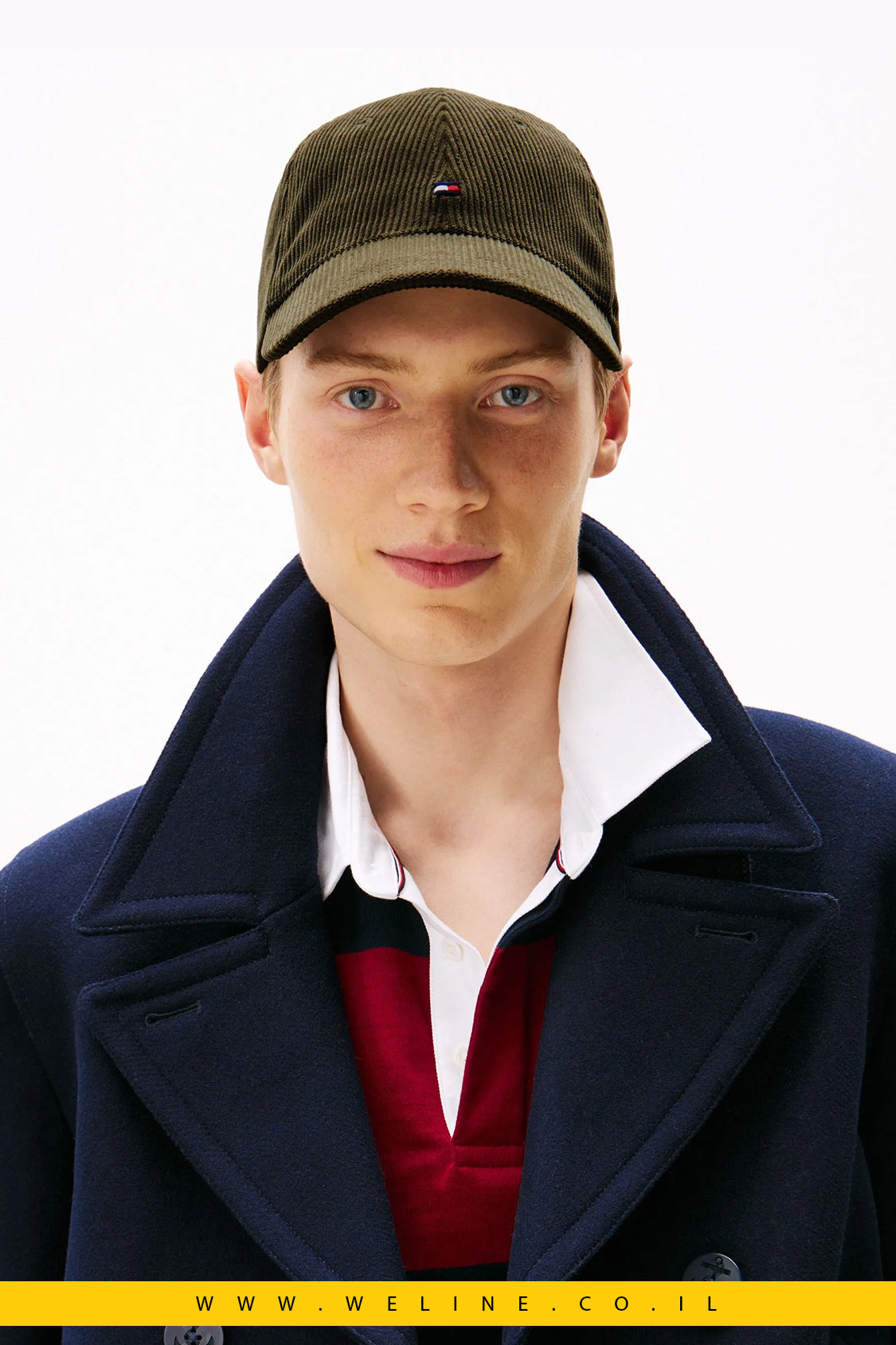 Tommy Hilfiger כובע Corduroy Baseball – עם רקמת Flag קדמית