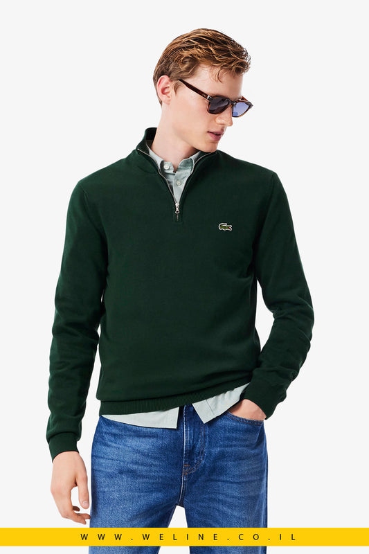 סוודר כותנה עם רוכסן וצווארון גבוה לגברים Lacoste