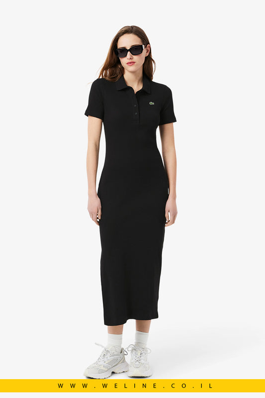 שמלת פולו ארוכה לנשים מבד כותנה ריב – Lacoste
