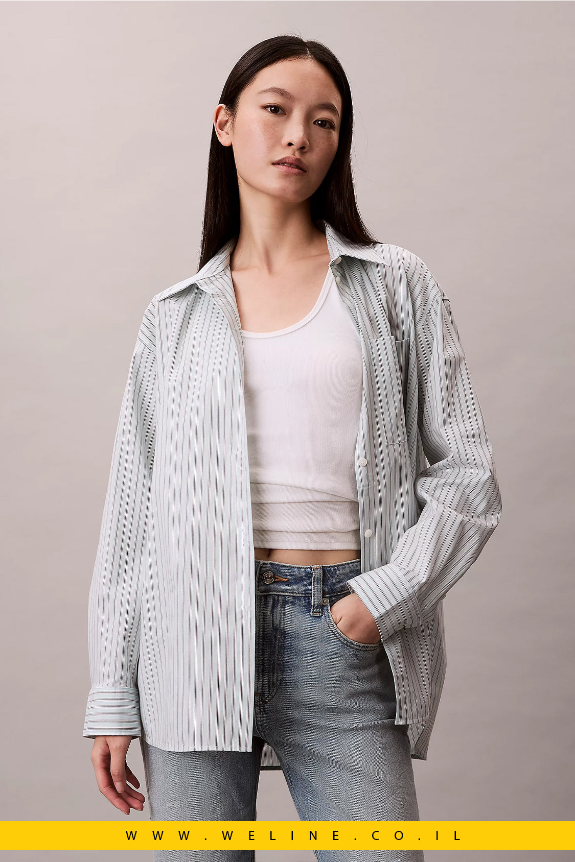 חולצת פופלין מפוספסת מכותנה – Calvin Klein