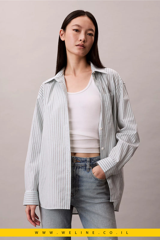 חולצת פופלין מפוספסת מכותנה – Calvin Klein