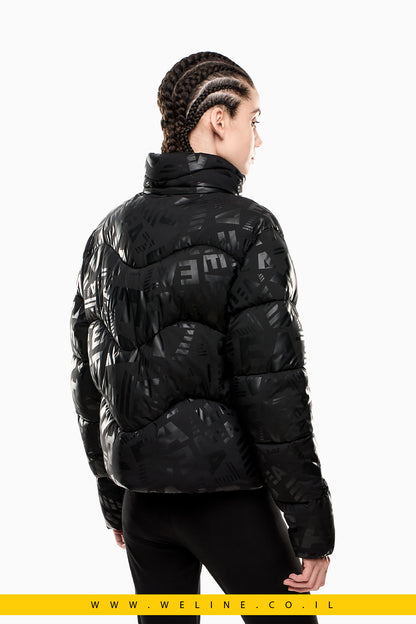 מעיל ניילון מרופד לנשים עם הדפס מונוגרם EA7 – שחור