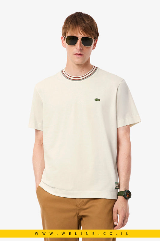חולצת T צרפתית עם צווארון מפוספס Lacoste
