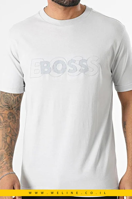 חולצת טי לבנה לגברים עם מונוגרמת לוגו – BOSS