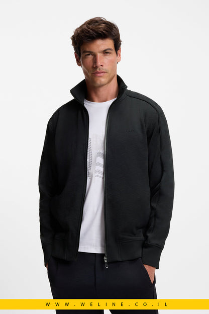 סווטשירט ז’קארד מרופד עם רוכסן SW_Mirror FZ – BOSS (שחור)