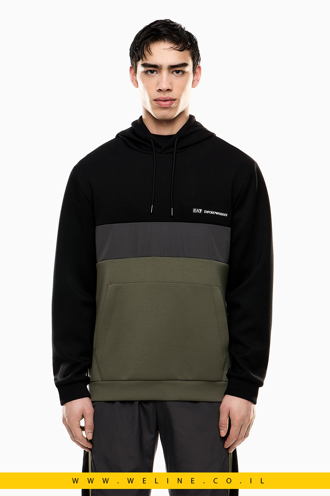 סווטשירט קפוצ׳ון בצבעי בלוק – EA7 Emporio Armani