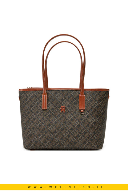 תיק יד גדול לנשים Tommy Hilfiger - דגם Th Monoplay Leather Mini Tote בצבע שחור