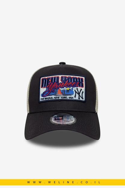 כובע משאית מתכוונן New York Yankees MLB Patch Navy 9FORTY A-Frame Trucker מבית New Era