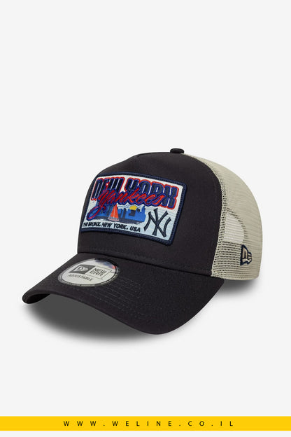 כובע משאית מתכוונן New York Yankees MLB Patch Navy 9FORTY A-Frame Trucker מבית New Era