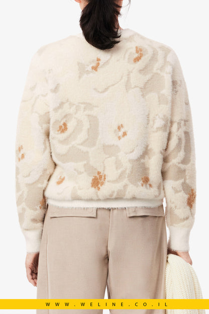 סוודר סרוג בעיצוב ג'קארד פרחוני (Floral Jacquard Knit Sweater)