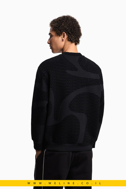 סווטשירט ג׳רזי מתערובת ליאוסל עם הדפס פלוק מלא ולוגו מובלט