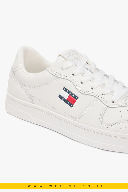 סניקרס עור לנשים לבן Tommy Jeans Greenwich Leather Contrast Heel – צבע