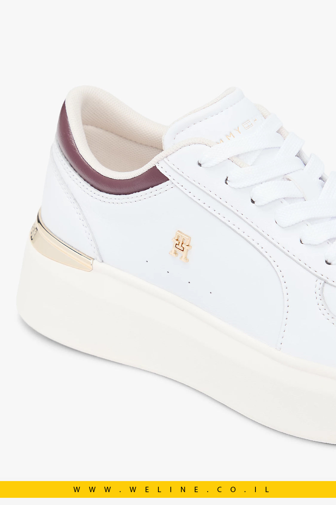 נעלי סניקרס פלטפורמה לנשים Tommy Hilfiger Metallic Heel Leather – צבע לבן/Marzemino