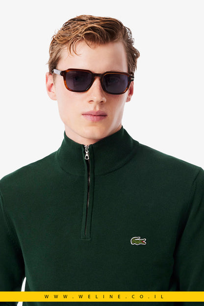 סוודר כותנה עם רוכסן וצווארון גבוה לגברים Lacoste