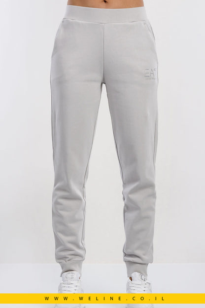 חליפת טרנינג EA7 לנשים בצבע אפור – קפוצ’ון עם לוגו קריסטלים