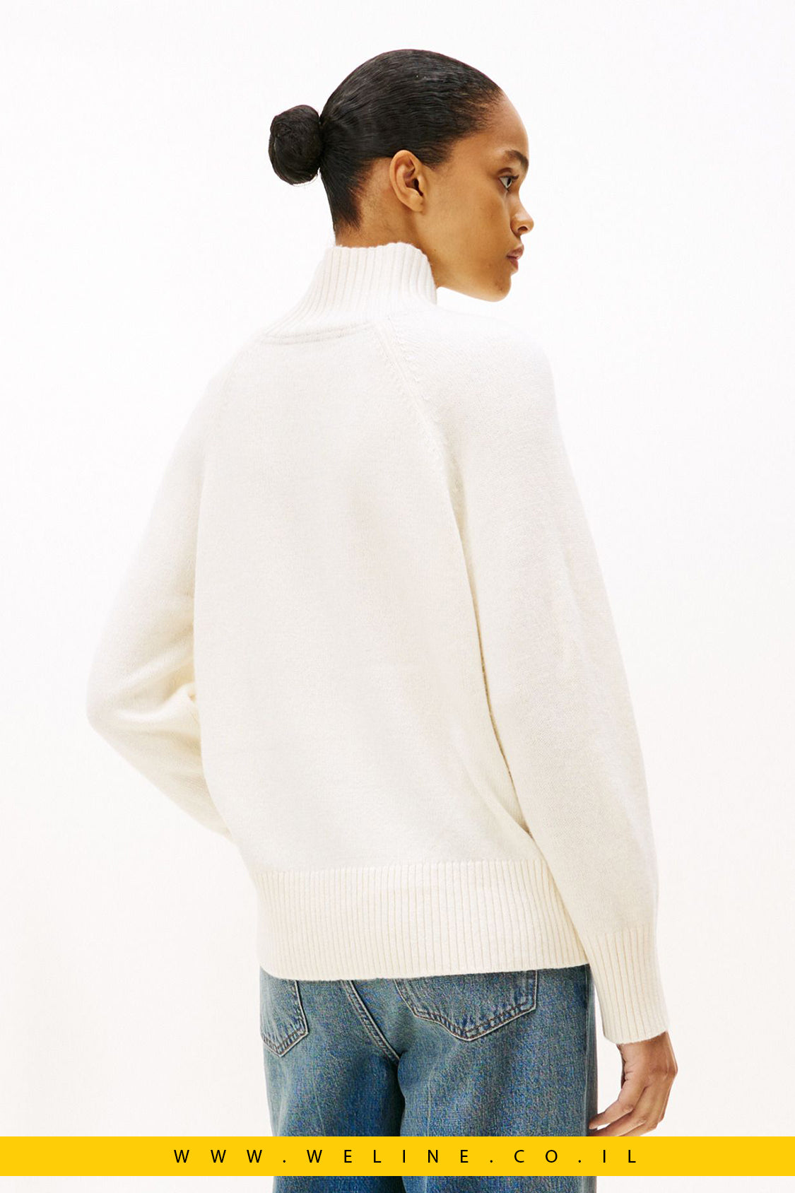 סוודר נשים Tommy Hilfiger – צמר טבעי עם צווארון Mock Neck ודוגמת Crest