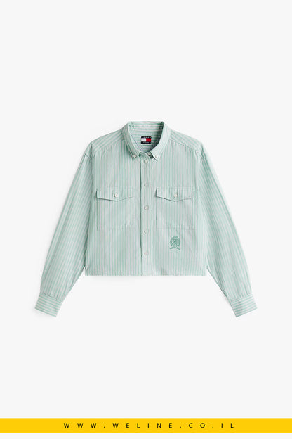 חולצת נשים Tommy Jeans Cropped עם רקמת סמל – כותנה