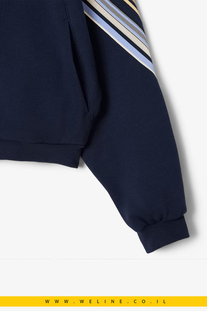 סווטשירט רוכסן Made in France מבית Lacoste – כחול נייבי / לבן