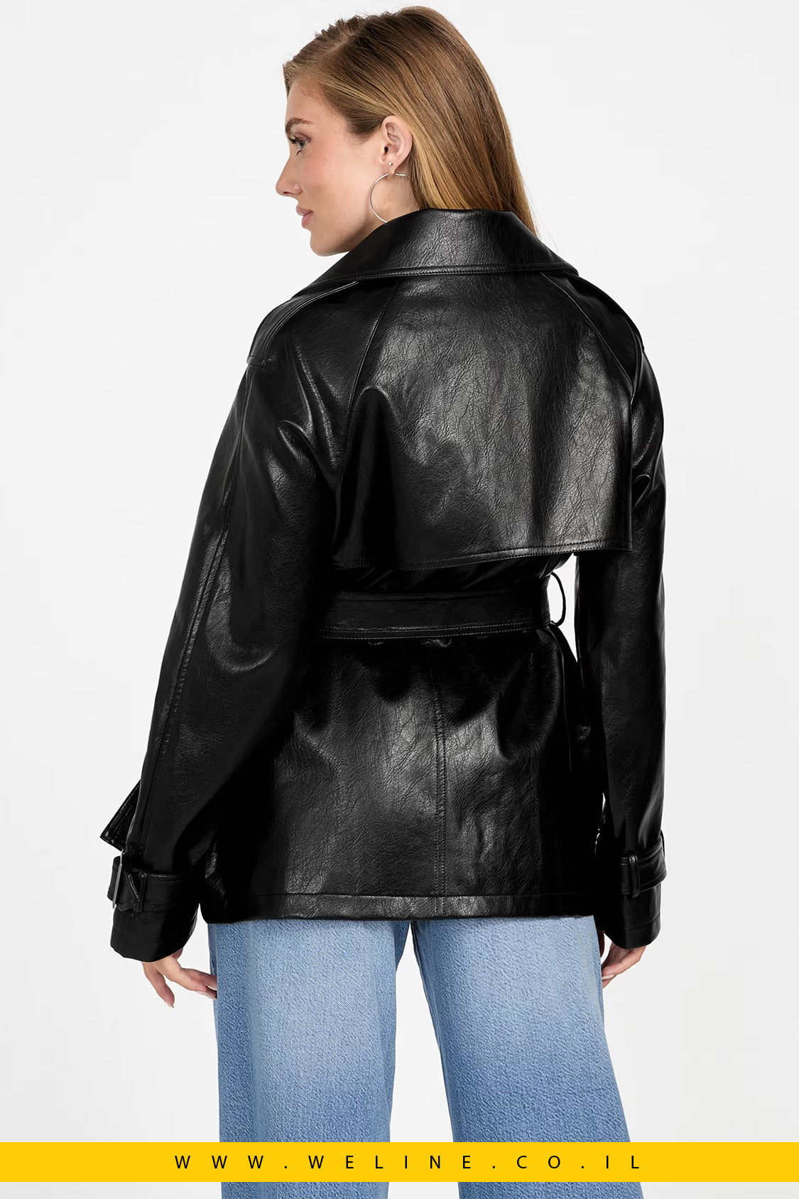 מעיל טרנץ׳ קצר לנשים – Marika Faux-Leather מבית Guess