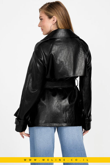 מעיל טרנץ׳ קצר לנשים – Marika Faux-Leather מבית Guess