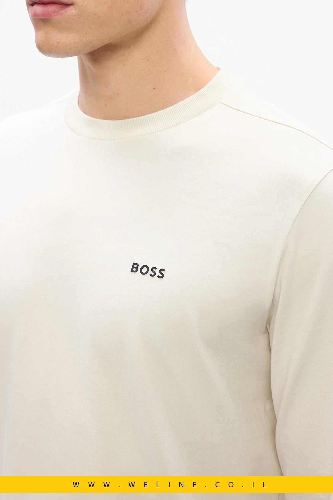 טי־שירט שרוול ארוך מכותנה סטרצ’ עם לוגו קונטרסטי לגברים מבית BOSS