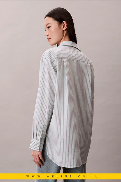 חולצת פופלין מפוספסת מכותנה – Calvin Klein