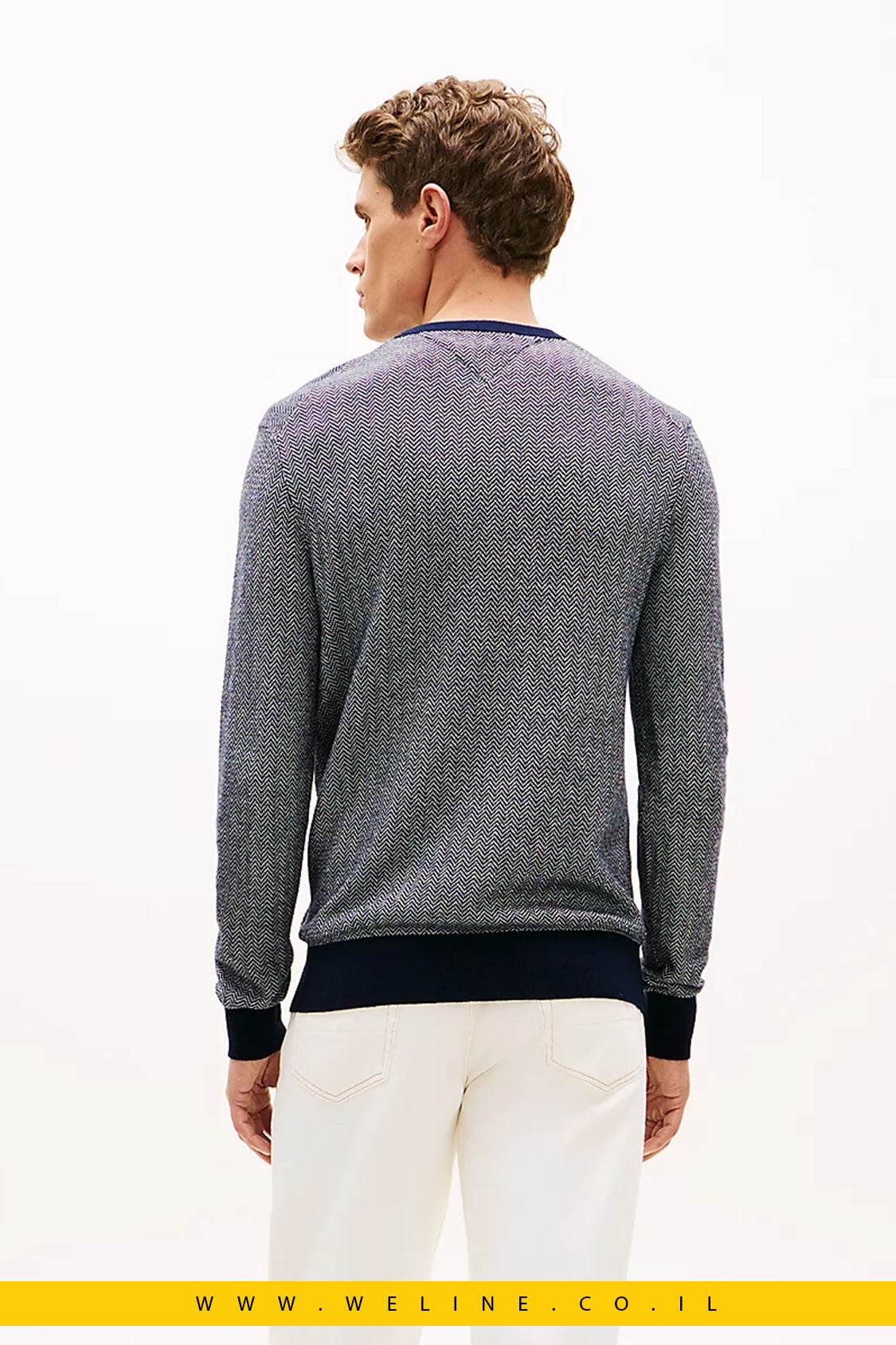 סוודר יוקרתי לגברים Tommy Hilfiger – סריג Herringbone עם קשמיר