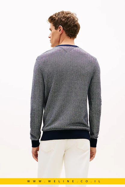 סוודר יוקרתי לגברים Tommy Hilfiger – סריג Herringbone עם קשמיר