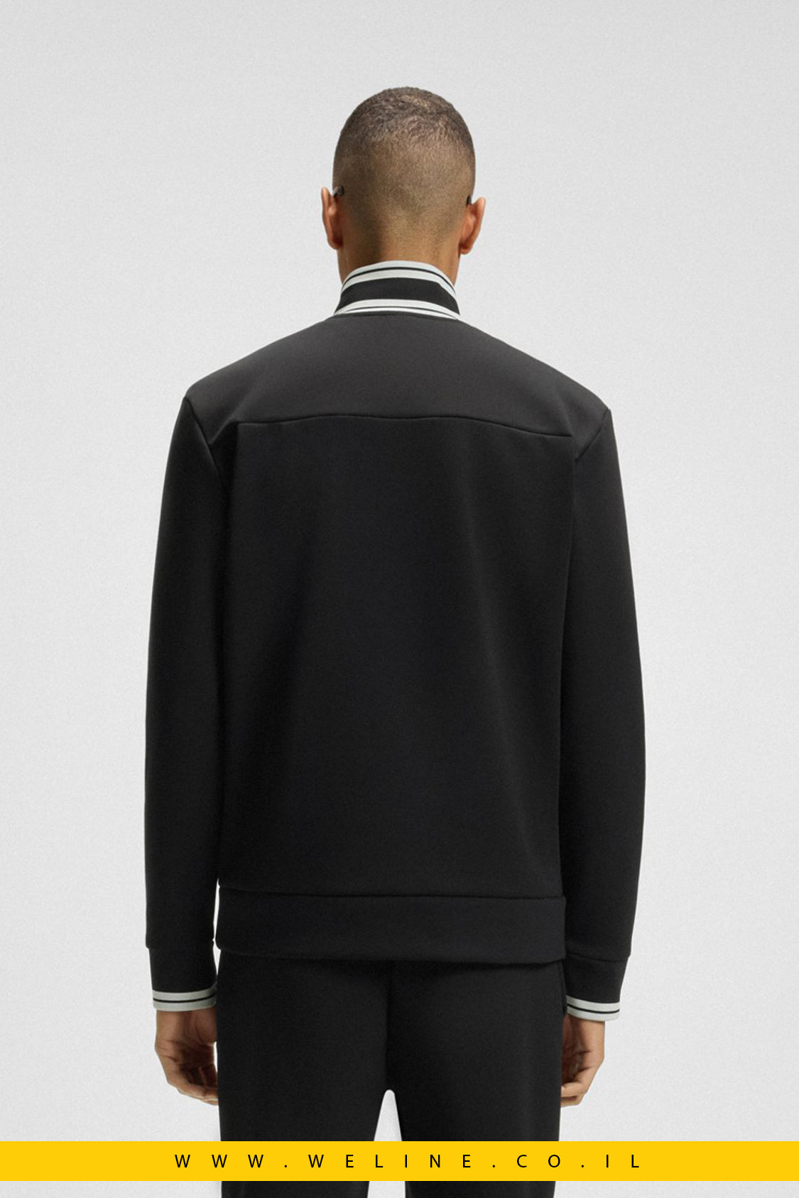 סווטשירט רוכסן מכותנה משולבת עם פסי פסים – BOSS (שחור)