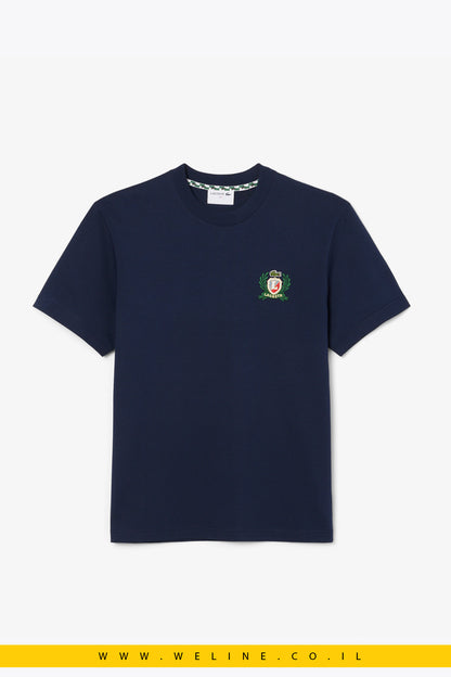 חולצת טי רקומה בעיצוב צרפתי לגברים מבית Lacoste – כחול
