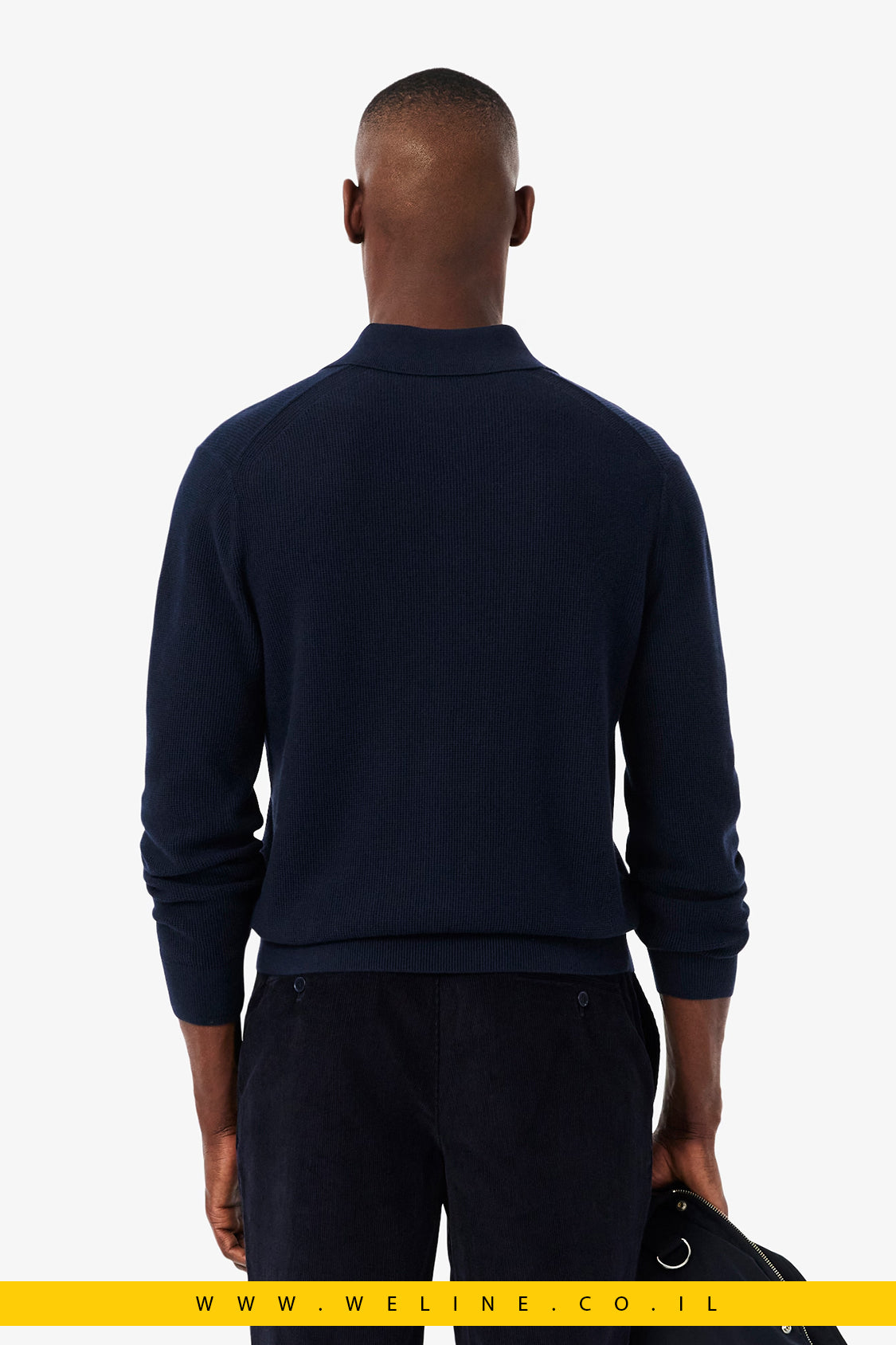 סוודר פולו חצי רוכסן מתערובת כותנה וצמר לגברים