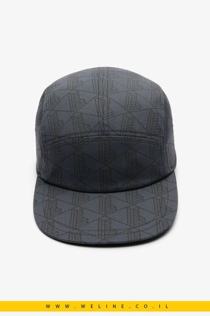 Lacoste כובע Jockey מודפס מטוויל כותנה – אפור כהה/שחור