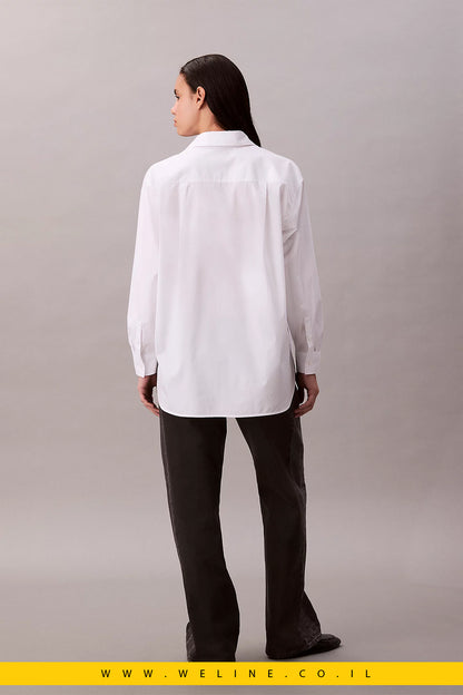 חולצת נשים Calvin Klein Poplin Relaxed – כותנה עם אלסטאן