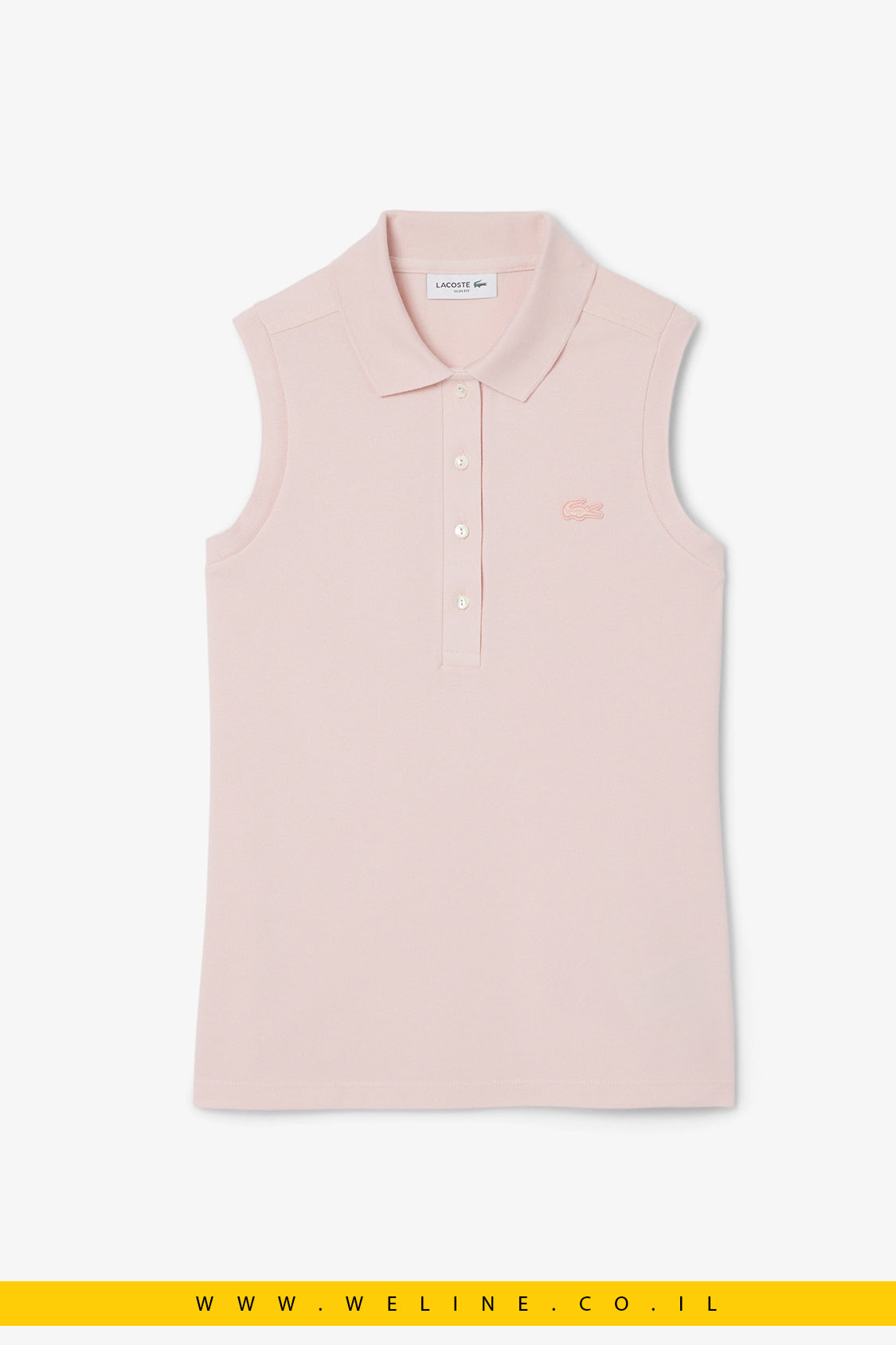 פולו לנשים ללא שרוולים בגזרת Slim – ורוד – Lacoste