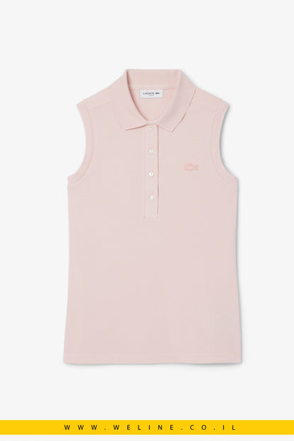 פולו לנשים ללא שרוולים בגזרת Slim – ורוד – Lacoste