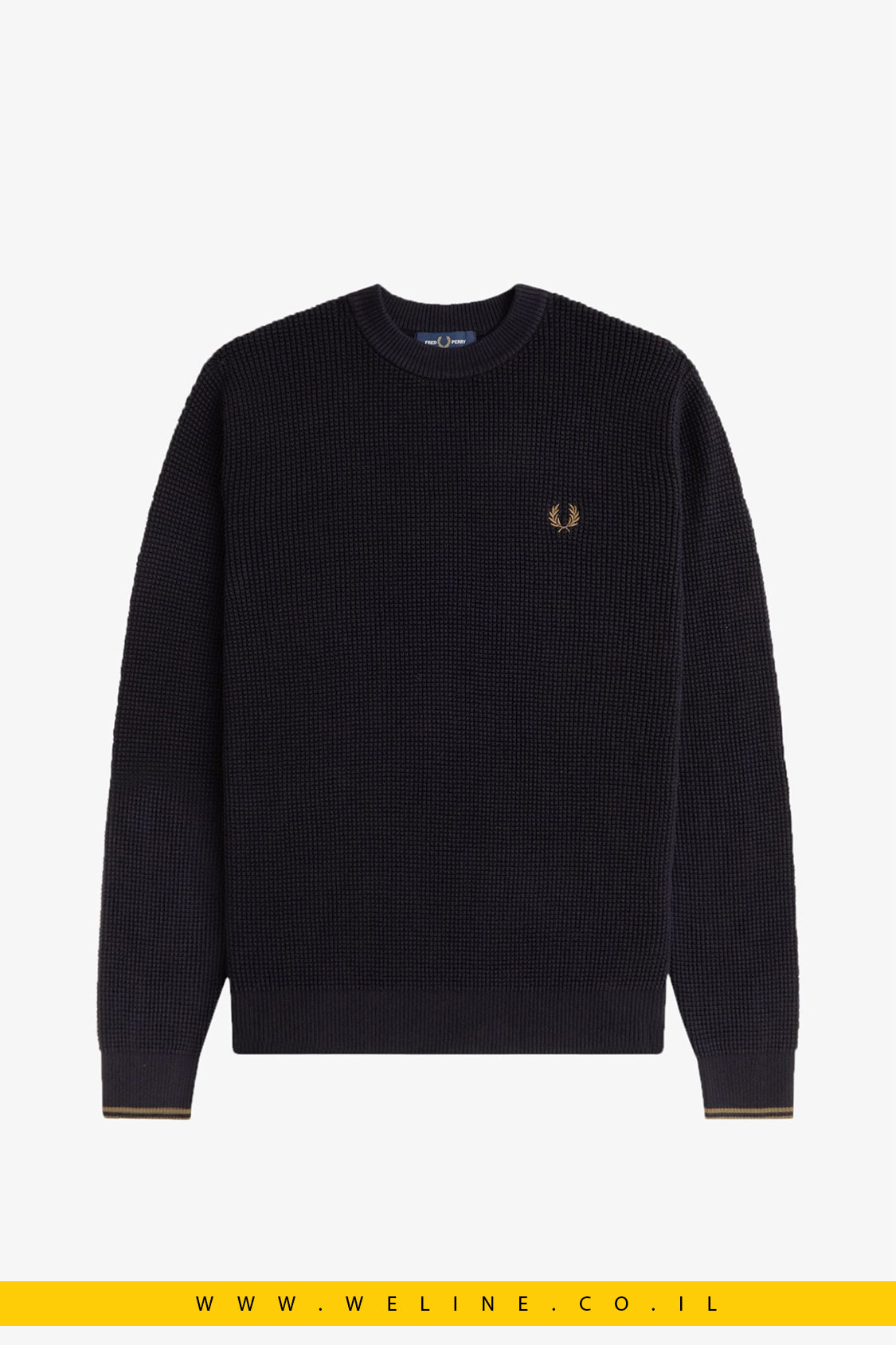 סריג וואפל לגברים – צווארון עגול, שחור