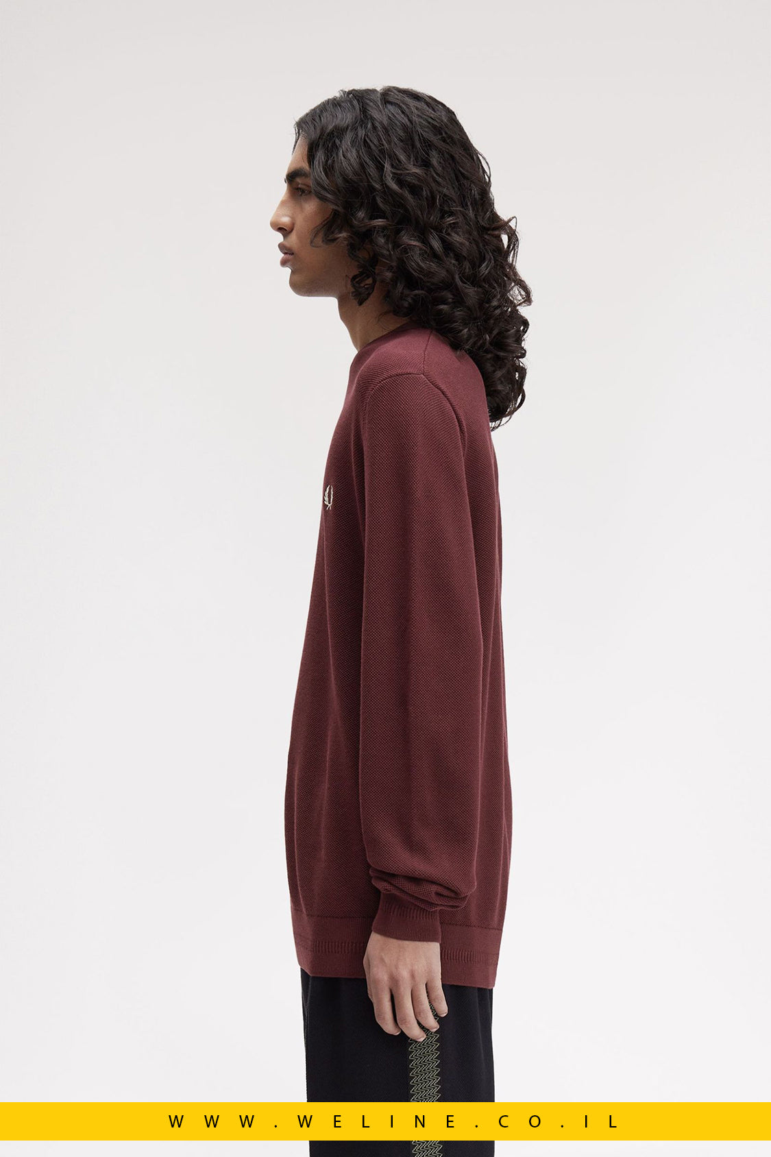 סריג כותנה בטקסטורת פיקה – Fred Perry Piqué Stitch Jumper (Oxblood)