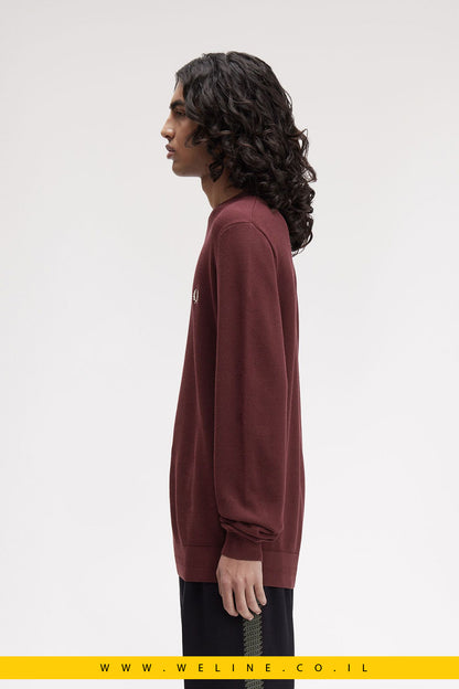 סריג כותנה בטקסטורת פיקה – Fred Perry Piqué Stitch Jumper (Oxblood)