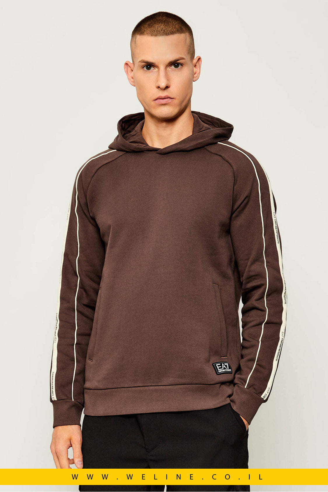 סווטשירט גברים EA7 – חום Chocolate Brown בגזרת Regular