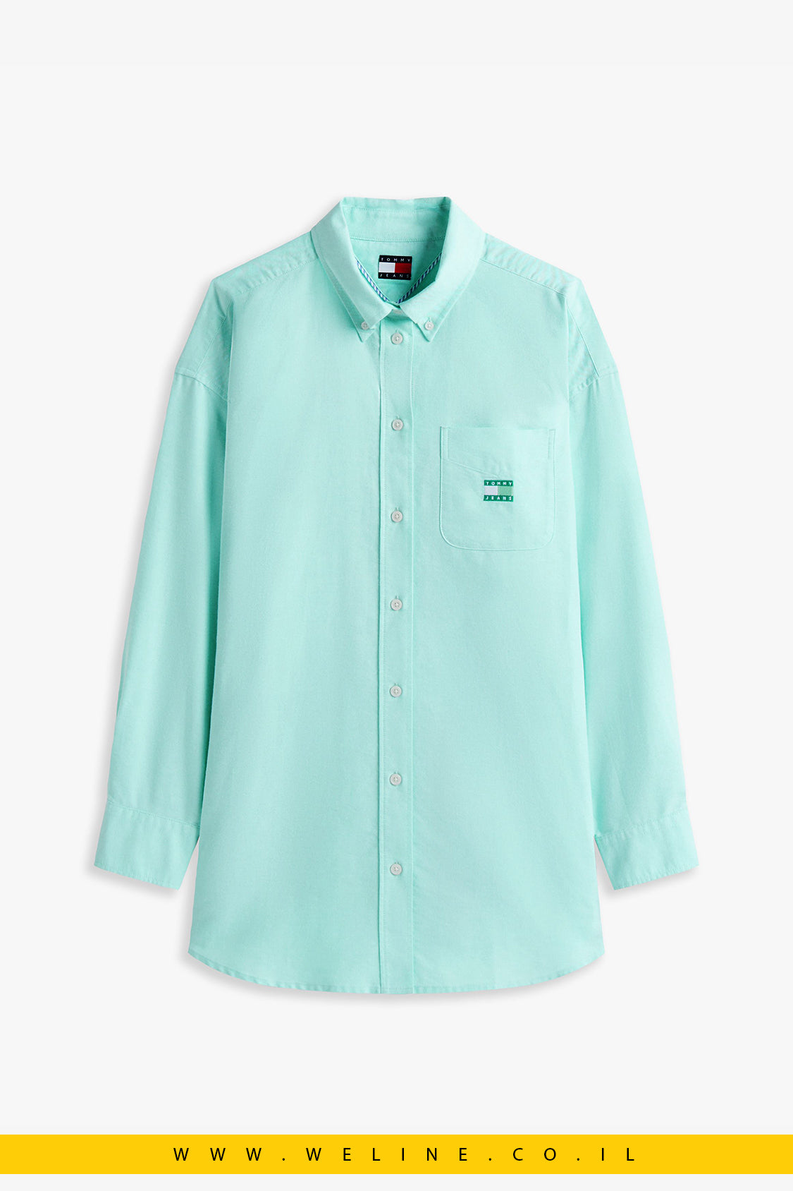 Tommy Jeans Tommy Badge Oversized Oxford Shirt – חולצת אוקספורד אוברסייז לנשים בצבע מנטה