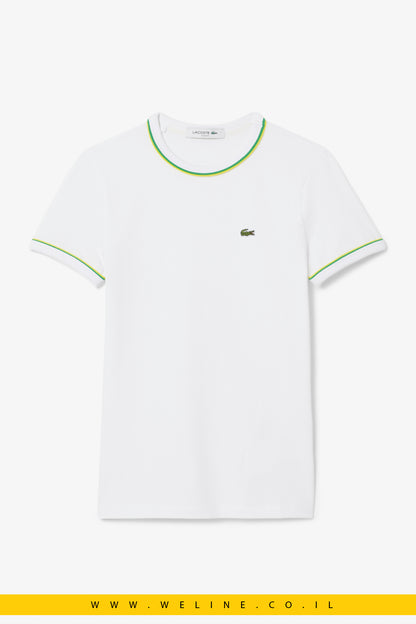 טי-שירט לנשים עם עיטורי קונטרסט – לבן – Lacoste
