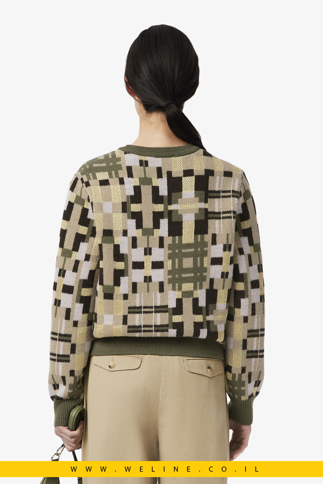 סוודר צמר ג’קארד גרפי עם צווארון עגול מבית Lacoste