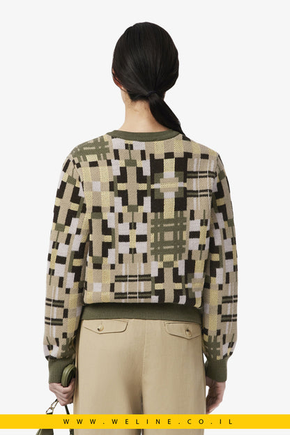 סוודר צמר ג’קארד גרפי עם צווארון עגול מבית Lacoste